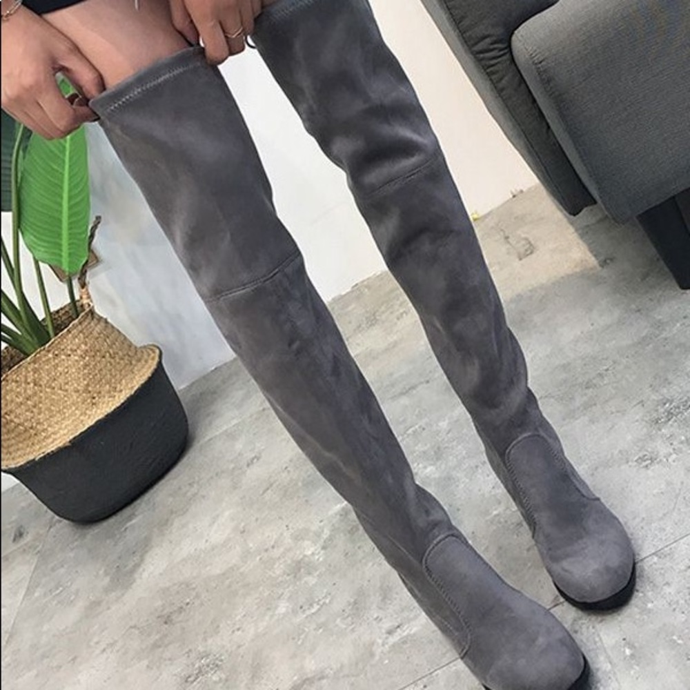 GRAY THIGH HIGH BOOTS